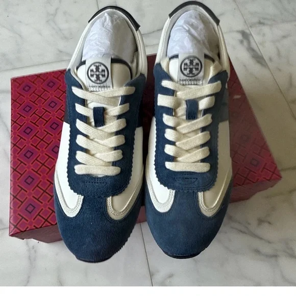 Tory Burch Women's Blue and White Sneakers - Picture 3 of 4